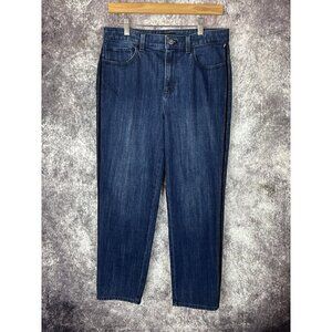 Talbots Jeans Women 6 Blue High Waist Straight Ankle Velvet Tuxedo Stripe Denim